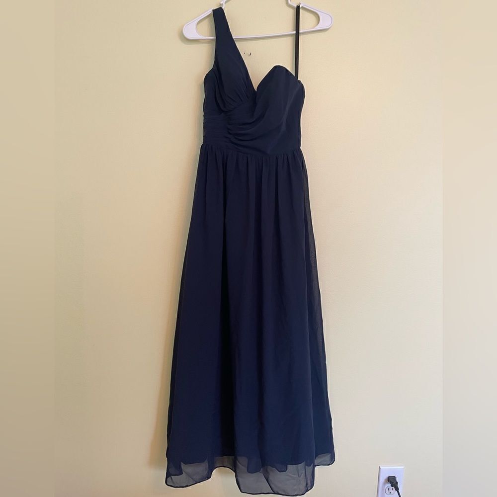 Brideside Navy Blue One Shoulder A-Line Maxi Bridesmaids Dress Size 0